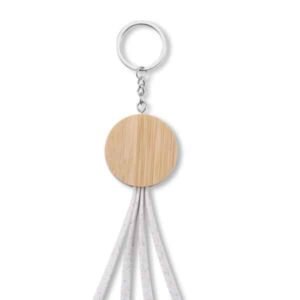 Eco-Friendly Wheat Straw and Bamboo Charging Cable Keychain With Phone Stand