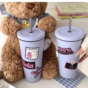Double-Walled Insulated 25oz  Cup with Straw