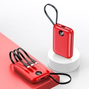 Custom Mini Power Bank 5000mAh with Built-In Charging Cables