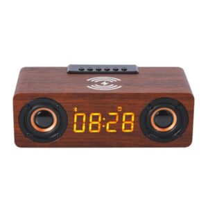 Wooden Digital Alarm Clock Speaker with Wireless Charging