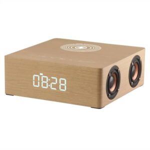 Wooden Clock Dual Speaker with Wireless Charging