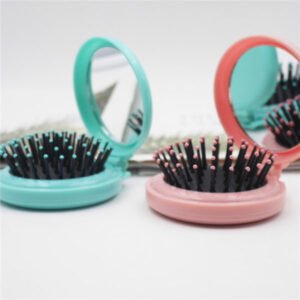 Round Compact Hair Comb with Mirror