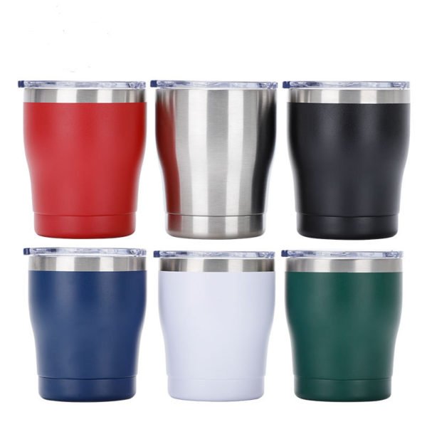 Multi-Colored Stainless Steel Wine Tumbler w/Clear Lid 10 Oz.