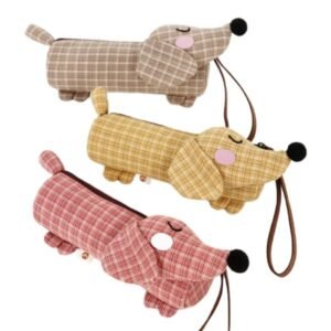 Creative Cute Dachshund Shaped Zipper Pen Pouch with Lanyard