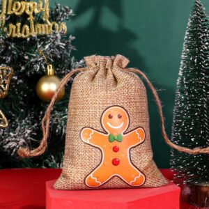 Christmas Decorated Burlap Drawstring Bag