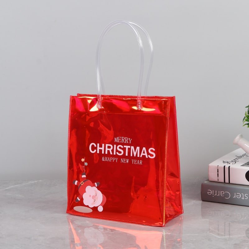 Red Christmas Gift Bag PVC Waterproof Clear Tote Bag