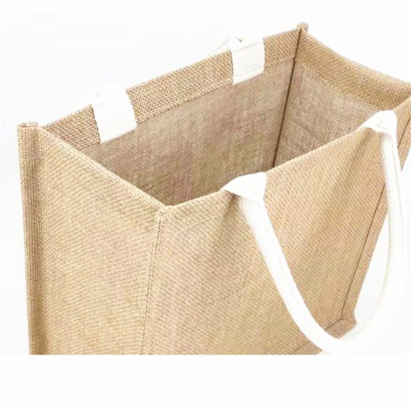 Natural Jute Bag w/ Cotton Handles Gusset Shopping Tote