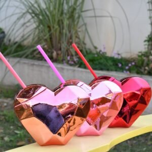 Creative Heart Shaped Plastic Straw Mugs Valentine-  Day Straw Cups