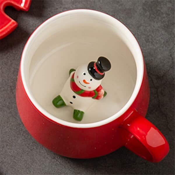 Red Ceramic Mug with Christmas Penguin