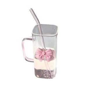 Square Prism Glass Cup with Butterfly Knot and Handle