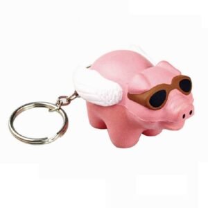 PU Flying Pig with Glasses Stress Ball With Keychain