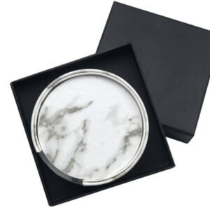 Insulated PU Marble Leather Round Coaster Set