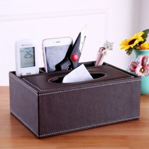 Leather Rectangular Multifunctional Tissue Box Pen Holder
