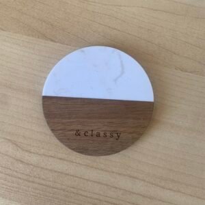 Round Marble and Wood Heat-Resistant Coaster