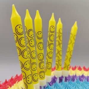 Smiley Face Print Yellow Birthday Candle