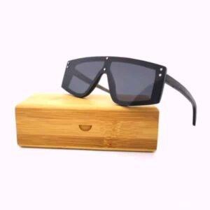 Iridescent Coated Dual-Rivet Monolithic Lens Wooden Sunglasses