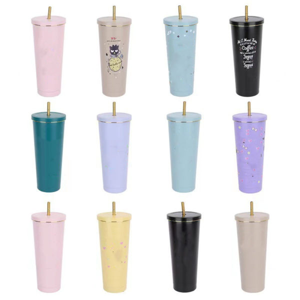 Multicolored Stainless Steel Straw Cartoon Tumbler-750ml - 图片 2