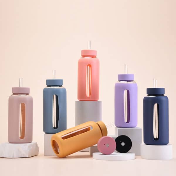 Glass Bottle with Silicone Sleeve And Straw - 图片 2
