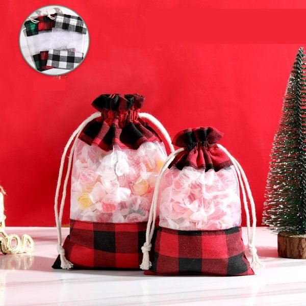 Christmas Cotton Linen Plaid Window Bag - 图片 2
