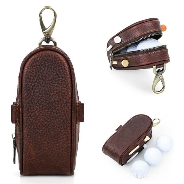 Litchi-Pattern Leather Golf Ball Pouch - Image 2