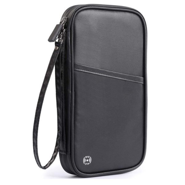 Black Large Capacity Waterproof FRID ID and Passport Holder Wallet with Lanyard - Image 2