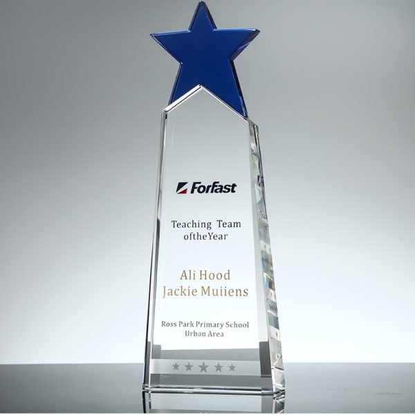 Clear Crystal Acrylic Trophy Paperweight Decoration with Blue Stars - 图片 2