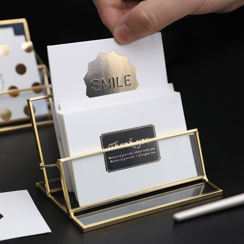 Transparent Business Card Storage Box with Brass Frame - 图片 2