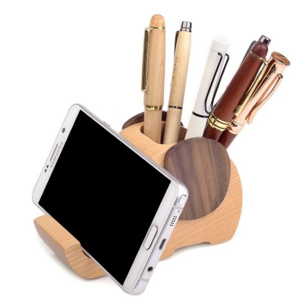 2-in-1 Wooden Pen Holder Mobile Phone Stand Custom Logo - 图片 2
