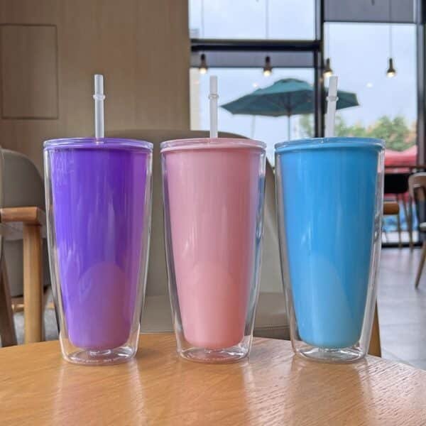 Hot Sale Plastic Water Bottle Wholesale Double-layer Straw Cup - 图片 2