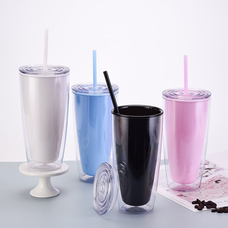 New Double Layer Plastic Straw Bottle 25oz - Image 2