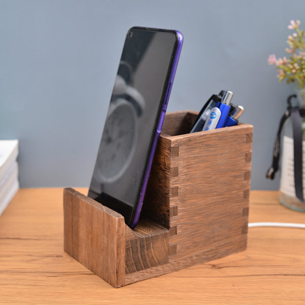 Wooden Pen Holder With Phone Stand - 图片 2