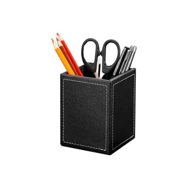 PU Black & Brown Cuboid Pen Holder Makeup Brush Container - Image 2