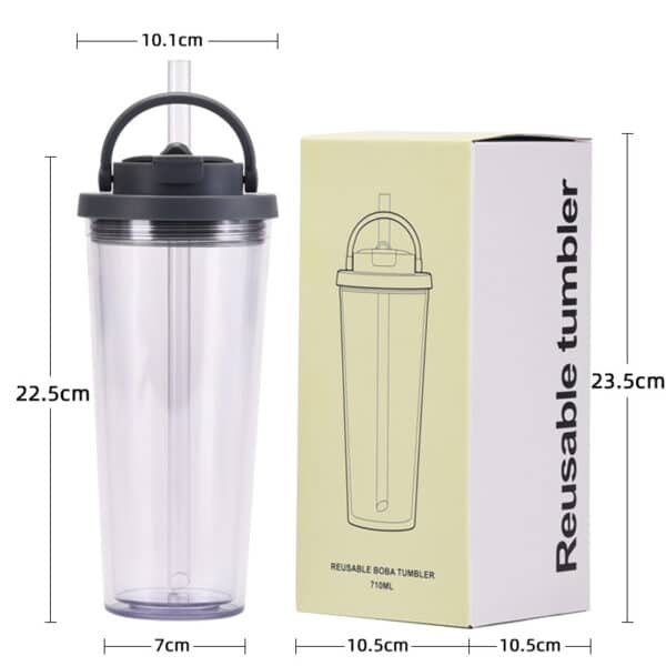Portable Carry Handle One Lid Double Decker Water Bottle 24oz - Image 2