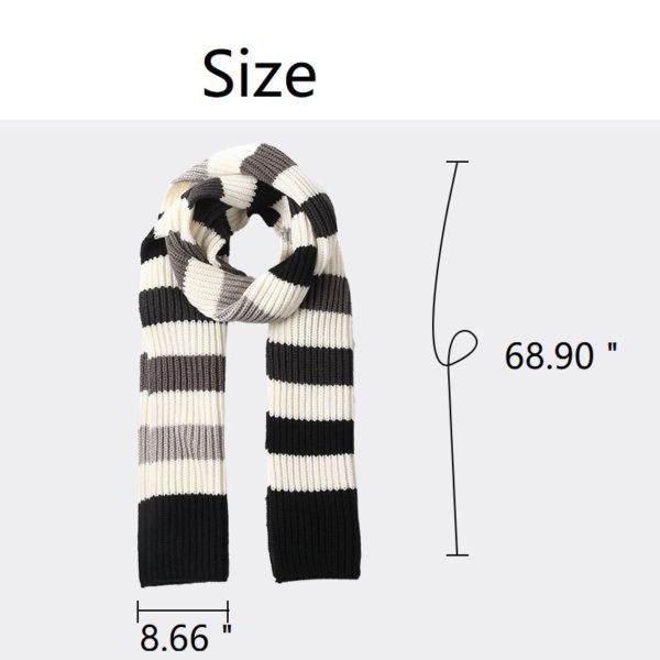 Striped Black and White Winter Warm Knitted Scarf - 图片 2