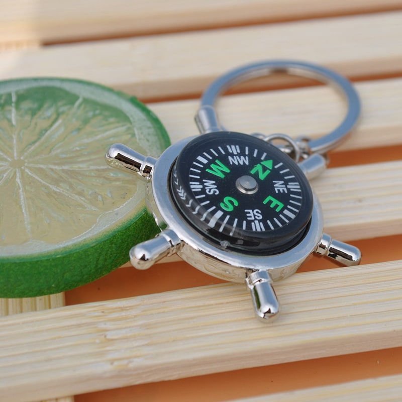 Zinc Alloy Ship- Wheel Compass Keychain - 图片 2