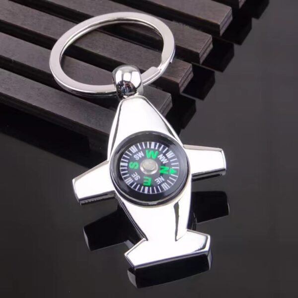 Zinc Alloy Airplane-Shaped Compass Keychain Charm - Image 2