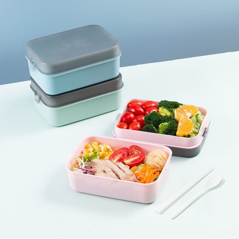 Double Layer Simple Portable Lunch Box - 图片 2