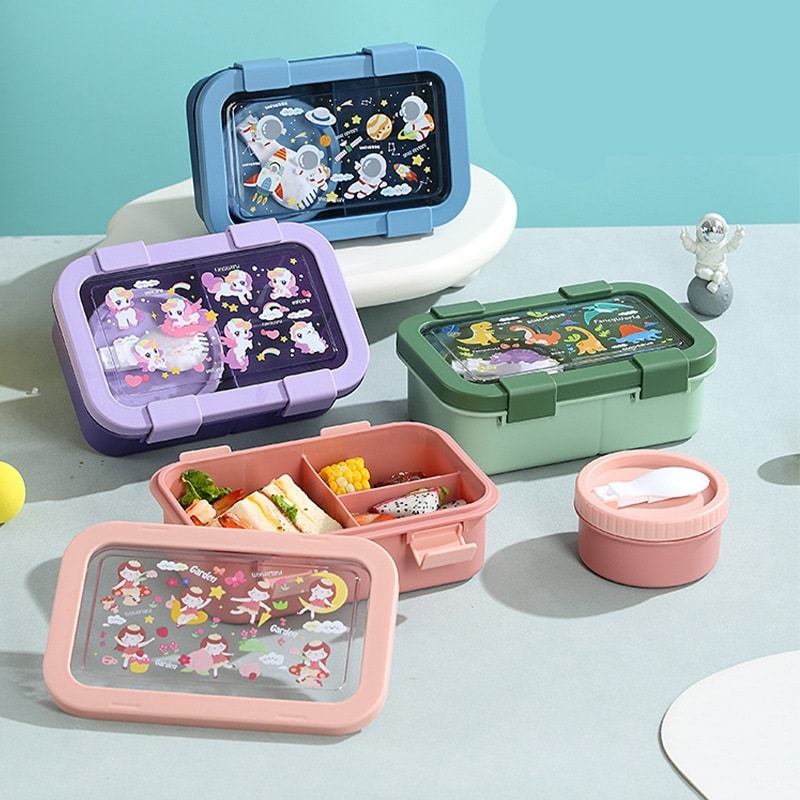 Plastic Cartoon Three Compartments Lunch Box - 图片 2