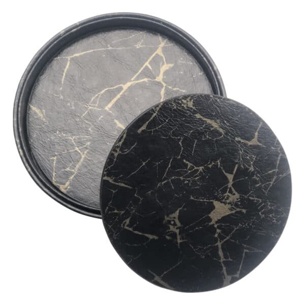 Insulated PU Marble Leather Round Coaster Set - 图片 2