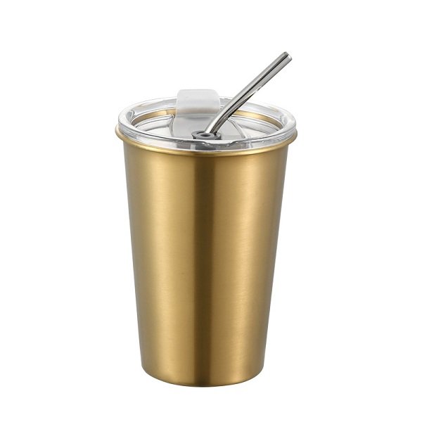 Single Wall 304 Stainless Steel 17 oz Beer Cup with Lid and Straw - Image 2