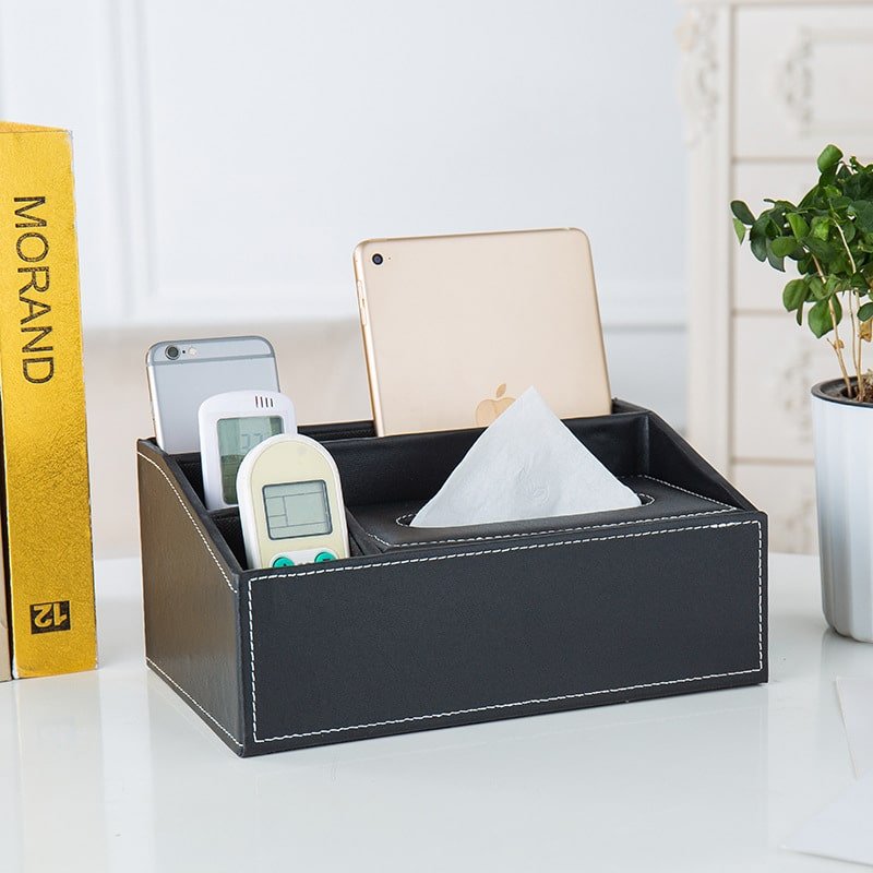 Custom Leather Rectangular Multifunctional Tissue Box Pen Holder - Image 2