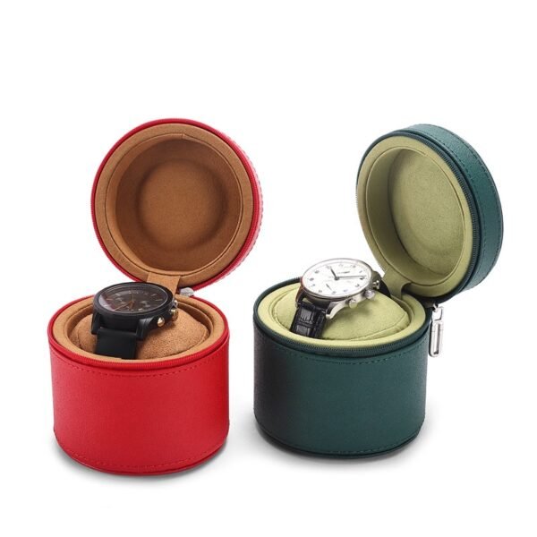 Luxury Round PU Leather Watch Gift Box with Zipper - 图片 2