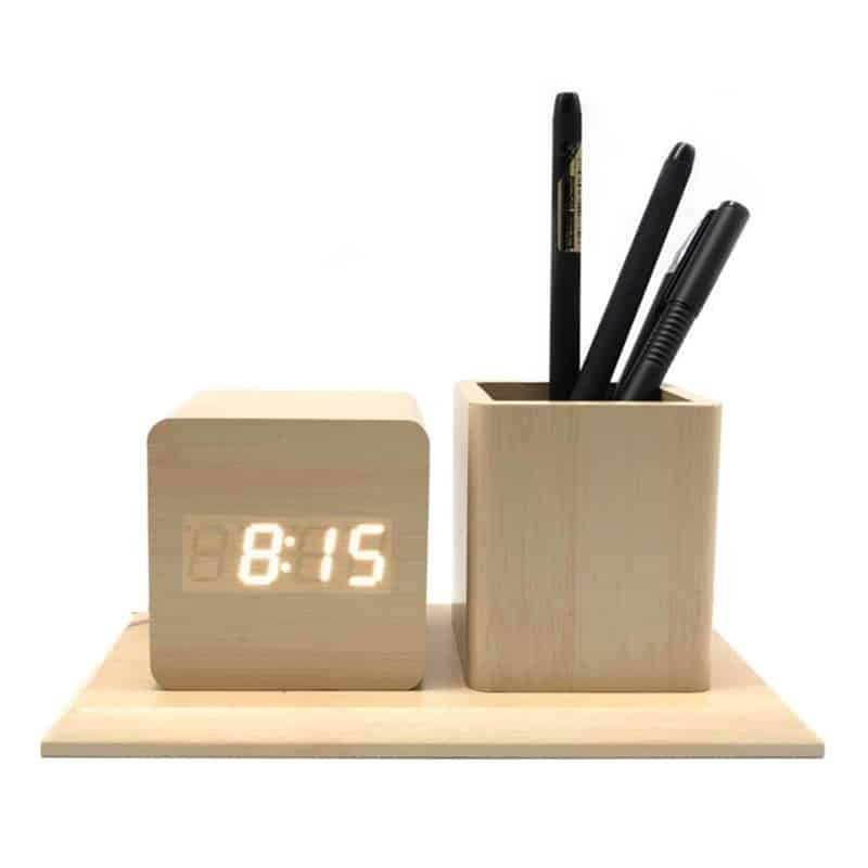 Desktop Ornament Simple LED Clock with Pen Holder - Image 2