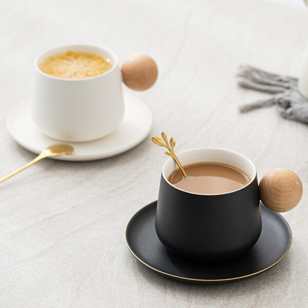 Wooden Ball Handle Ceramic Mug Set - 图片 2