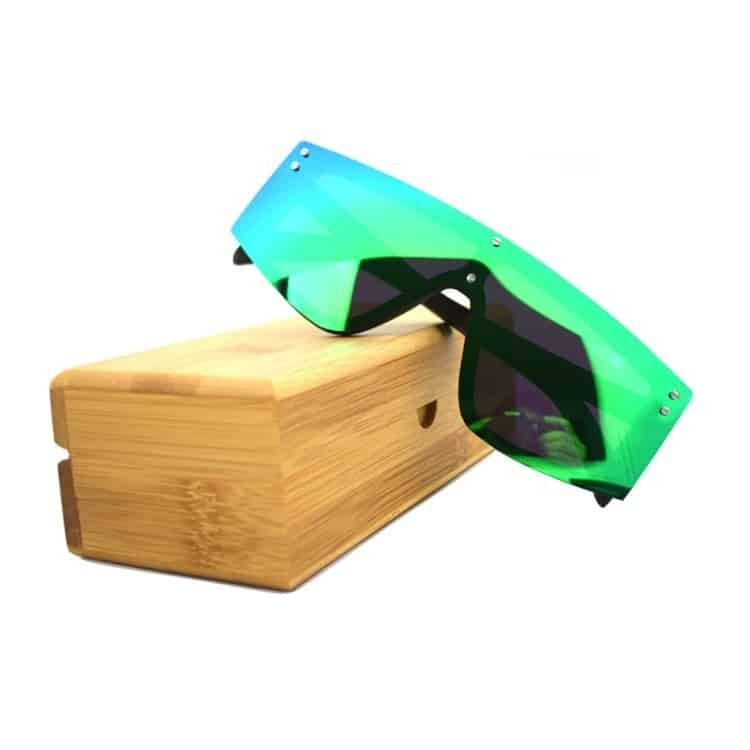 Iridescent Coated Dual-Rivet Monolithic Lens Wooden Sunglasses - 图片 2