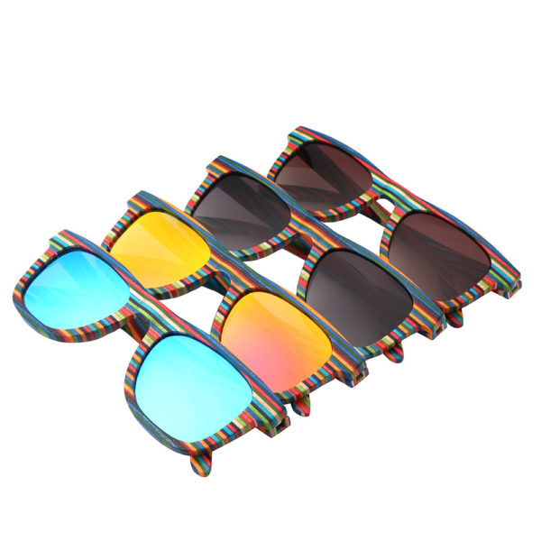 Multiple Color Wood Recycled Skateboard Sunglasses - 图片 2
