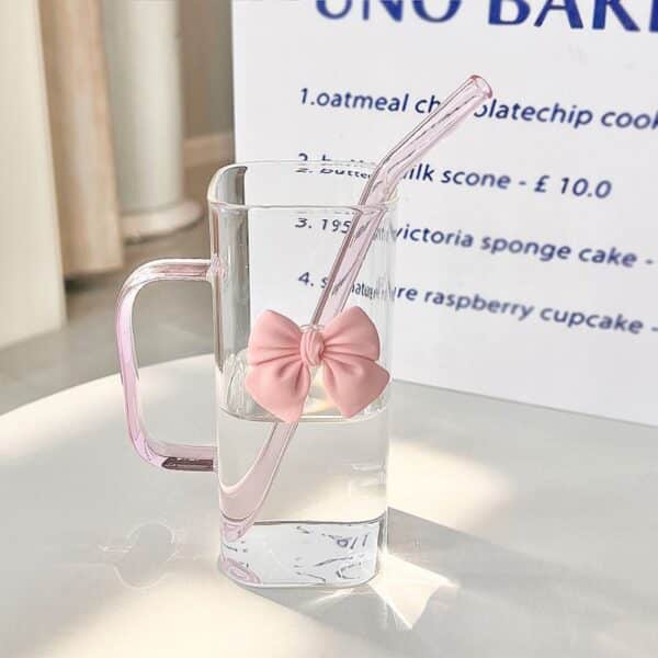 Square Prism Glass Cup with Butterfly Knot and Handle - 图片 2