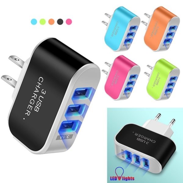 Illuminated 3USB Candy Colour Mobile Phone Charger - 图片 2