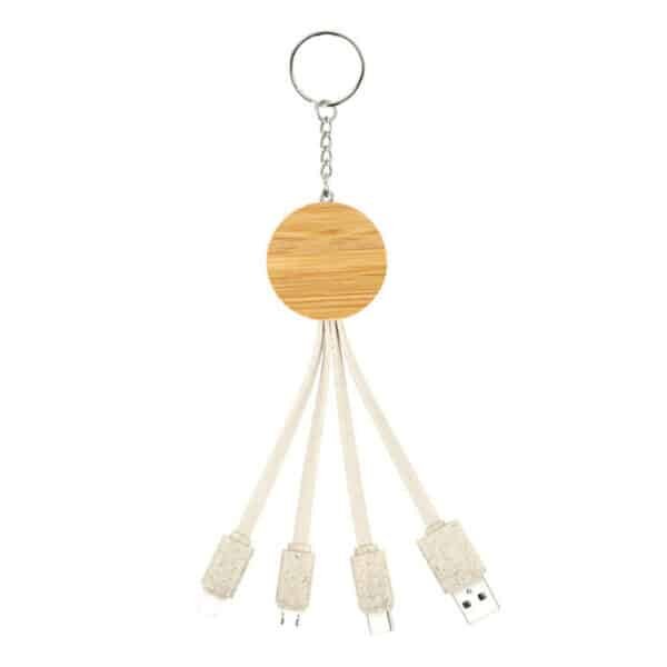 Eco-Friendly Wheat Straw and Bamboo Charging Cable Keychain With Phone Stand - 图片 2
