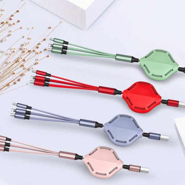 Liquid Soft Rubber Retractable 3-in-1 Charging Cable - 图片 2